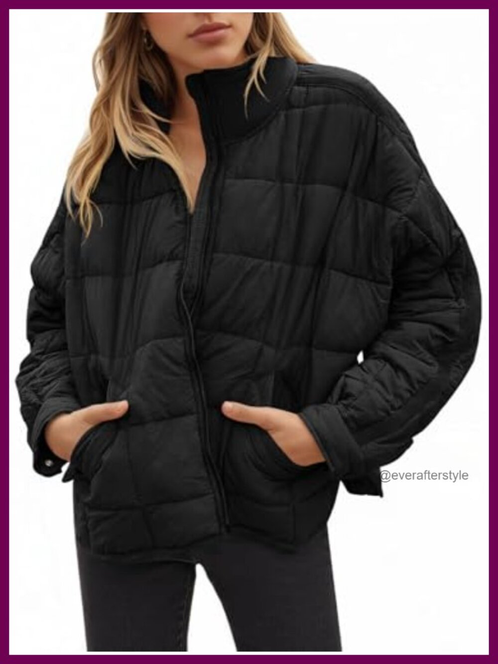 Oversized Lightweight Packable Puffer Jacket Zip Long Sleeve Quilted Coat